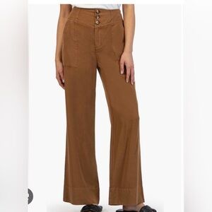 Kut from the Kloth Tan Button-Accent wide‎ leg Pants slacks trousers preppy boho